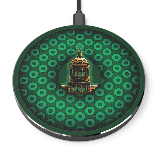 The Flow - Wireless Lumpy Donut Chargers - "Save Mondegreen City Hall" - green paradoxical donut w/deep pond green background - variant - 1