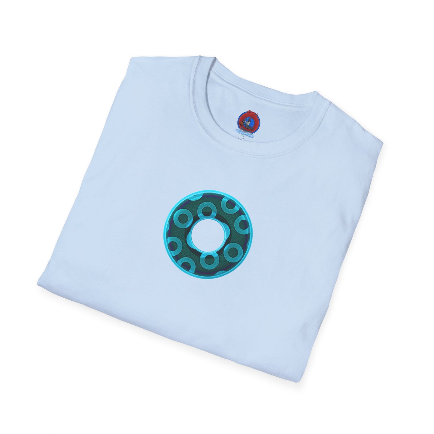 Plain Donuts/Unisex Soft-Style - "Plain Rustic Paradoxical Donuts" - light aquamarine/dark teal donuts