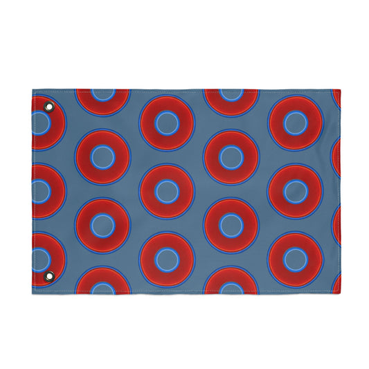 Lumpy Flagpole Sitters - Donut Flags [12" x 18"] - red vivid donut print w/steel blue background