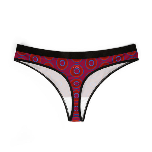 Lumpy Donut Thongs - red vivid donut print w/dark magenta background