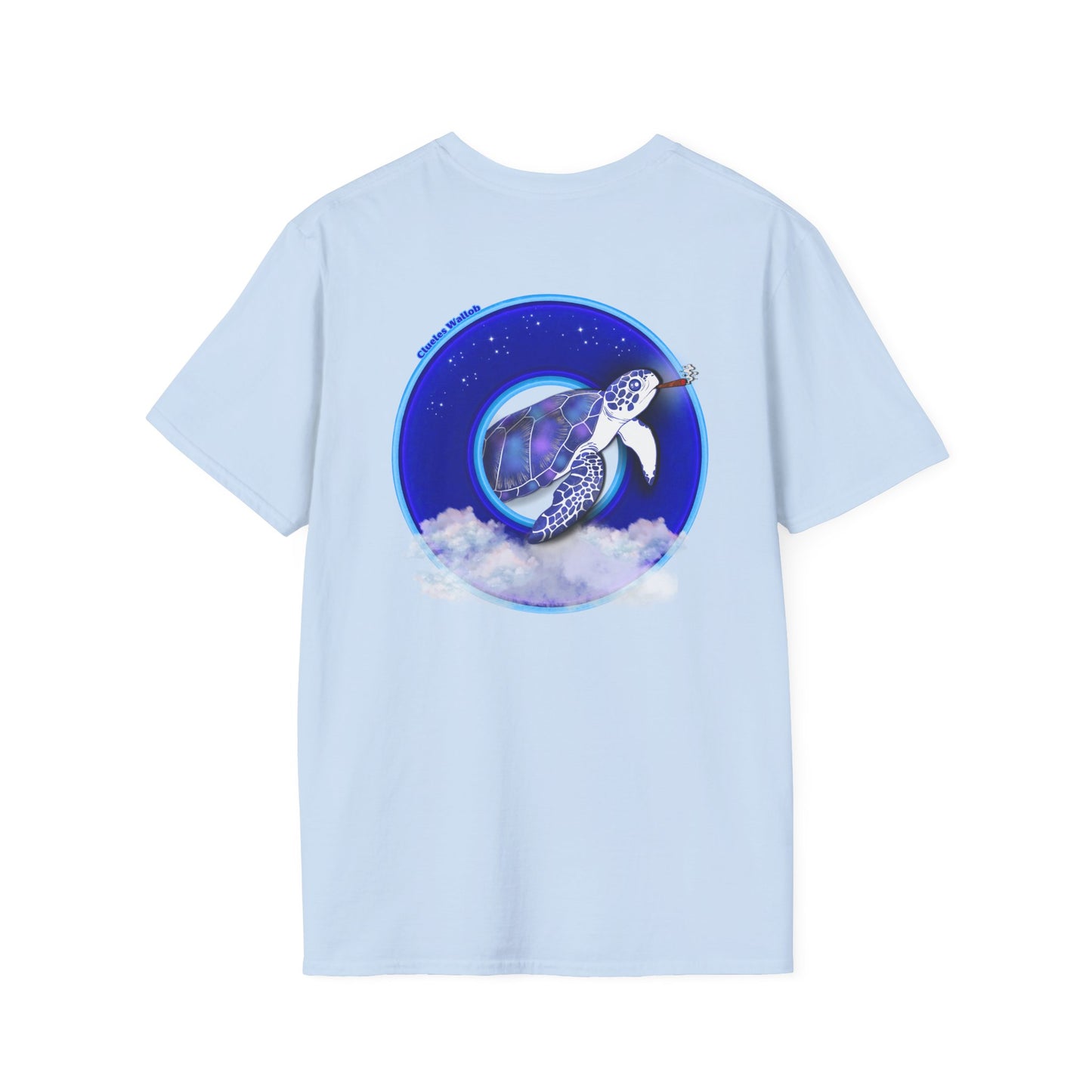 Classic Donut Tee - Unisex Soft-Style - "Clueless Wallob's Donuts" - vivid blue sky donut