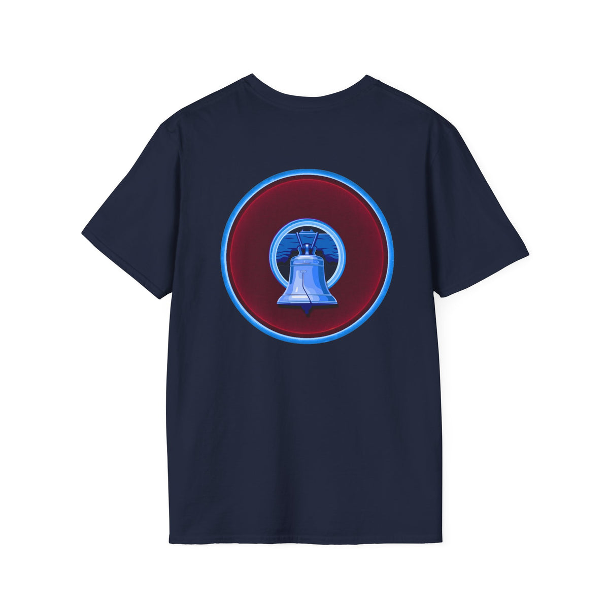 Classic Donut Tee - Unisex Soft-Style - "Brotherly Donuts Jawn" - vivid dark purple-red/light blue donut