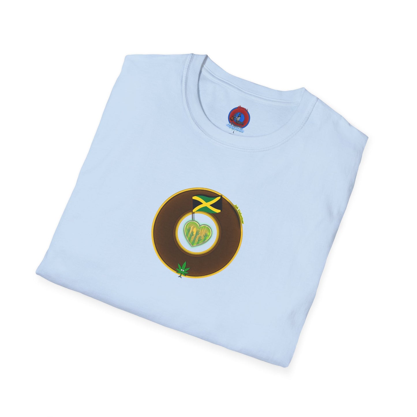 Classic Donut Tee - Unisex Soft-Style - "Jah Volunteers Protect Jah Love... and donuts!" - vivid brown/gold donut