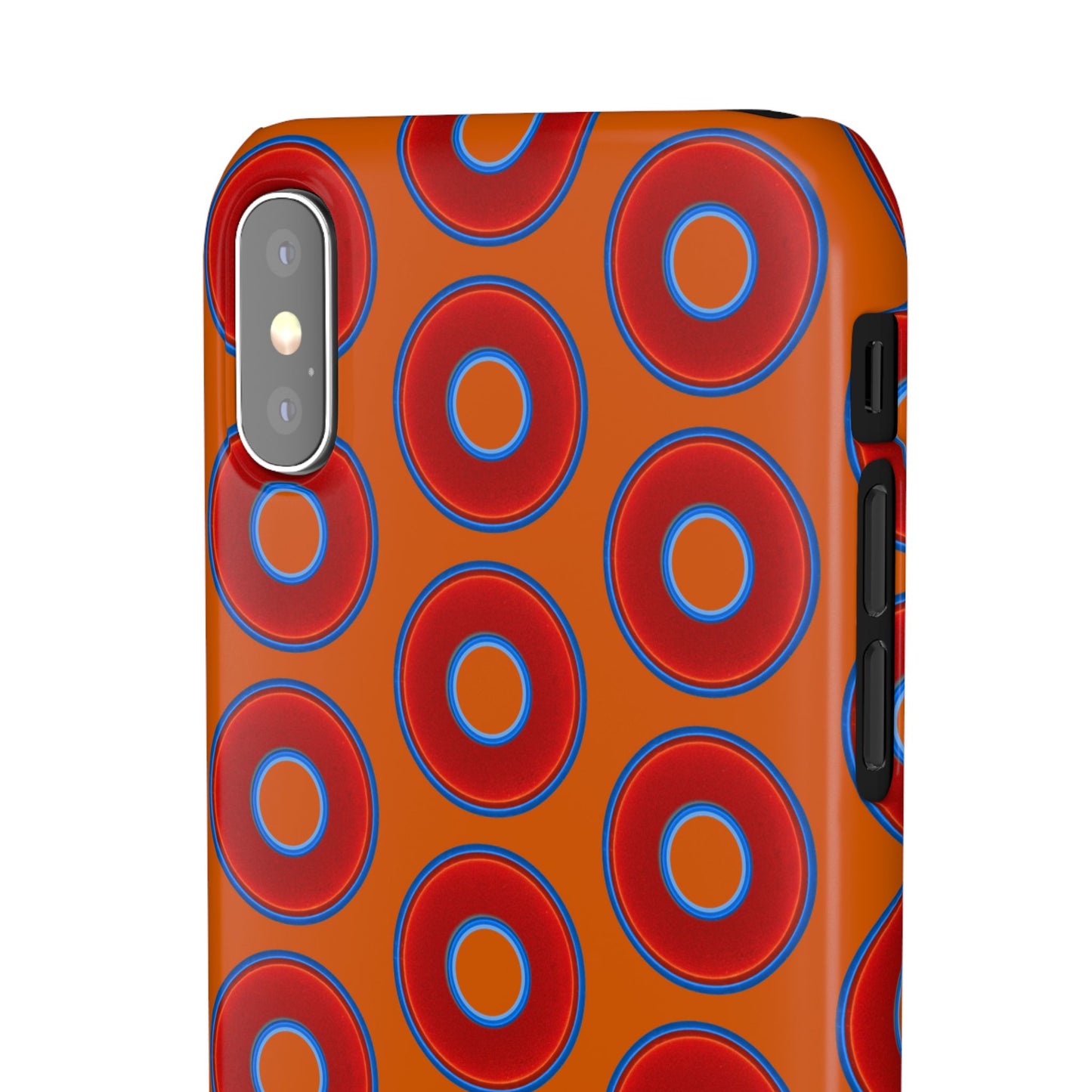 Lumpy Donut Snap Case - red vivid donut print w/dark orange background
