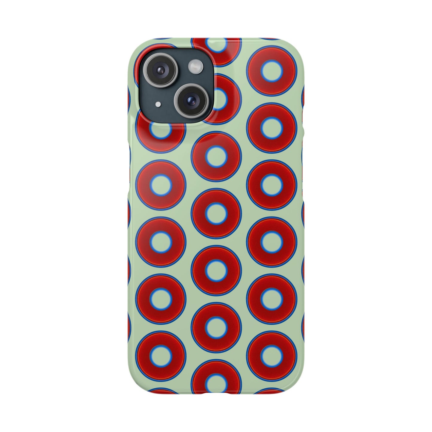 Lumpy Donut Snap Case - red vivid donut print w/seafoam green background