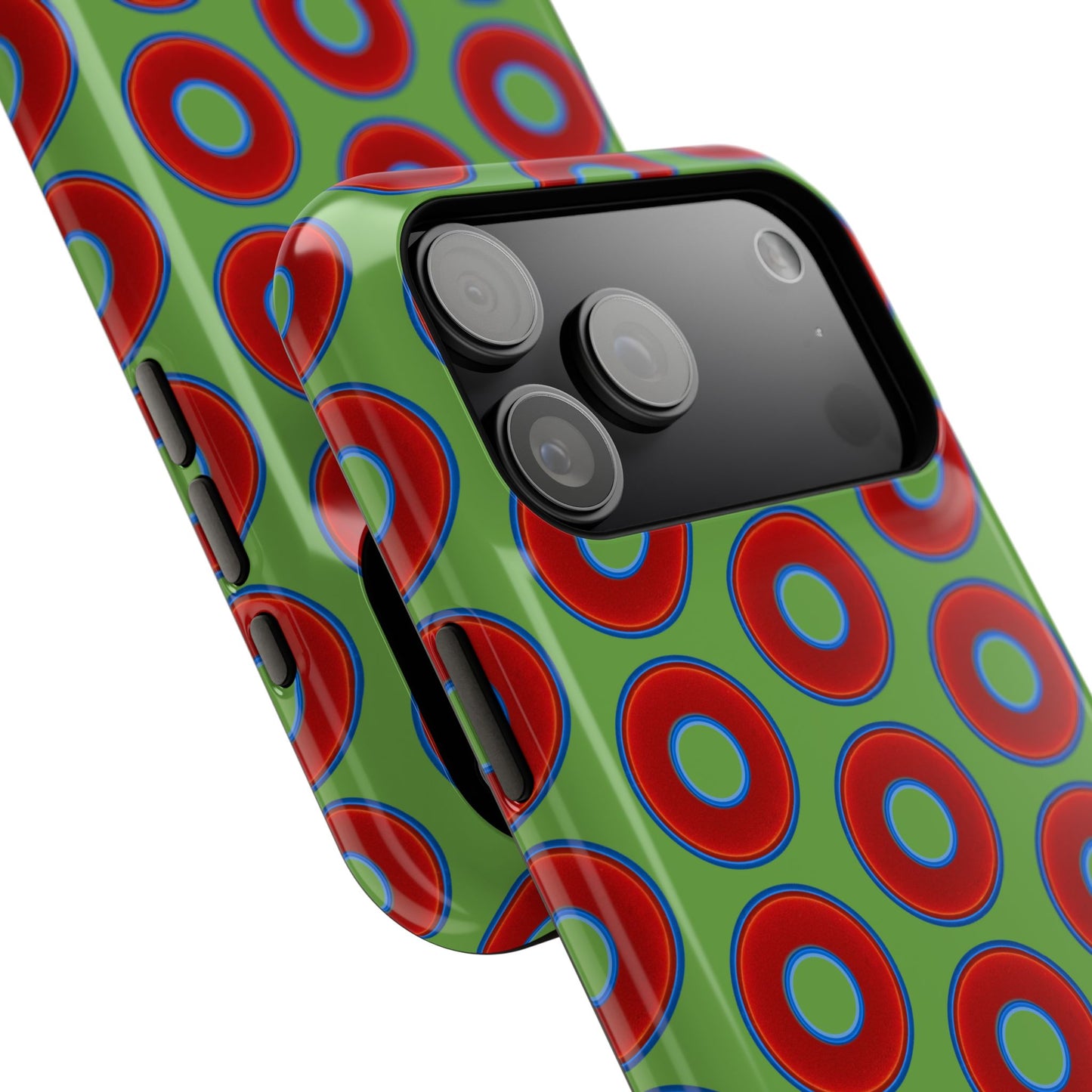 Impact-Resistant Lumpy Donut Case - red vivid donut print w/light green background