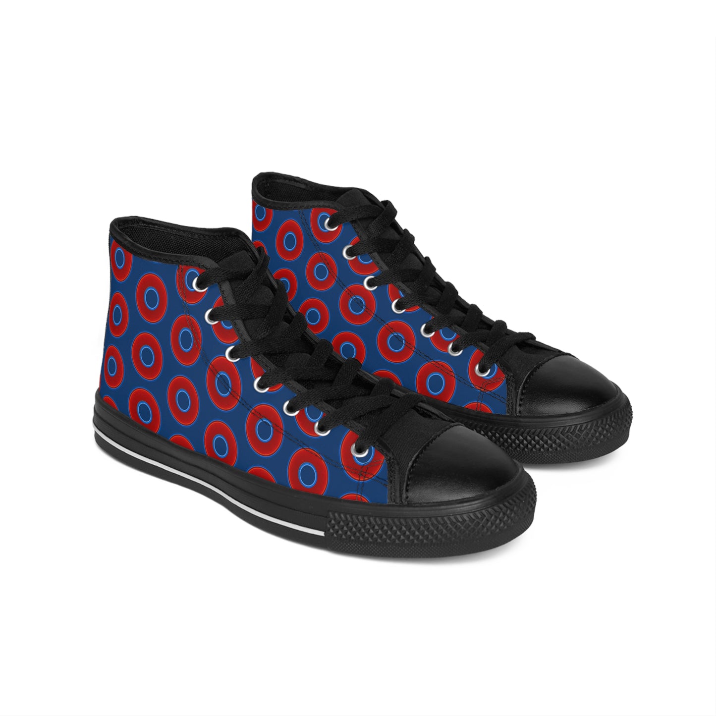 Cushiony Convectors - High Tops - red vivid donuts w/Atlantic navy blue background