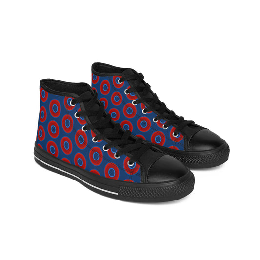 Cushiony Convectors - High Tops - red vivid donuts w/Atlantic navy blue background