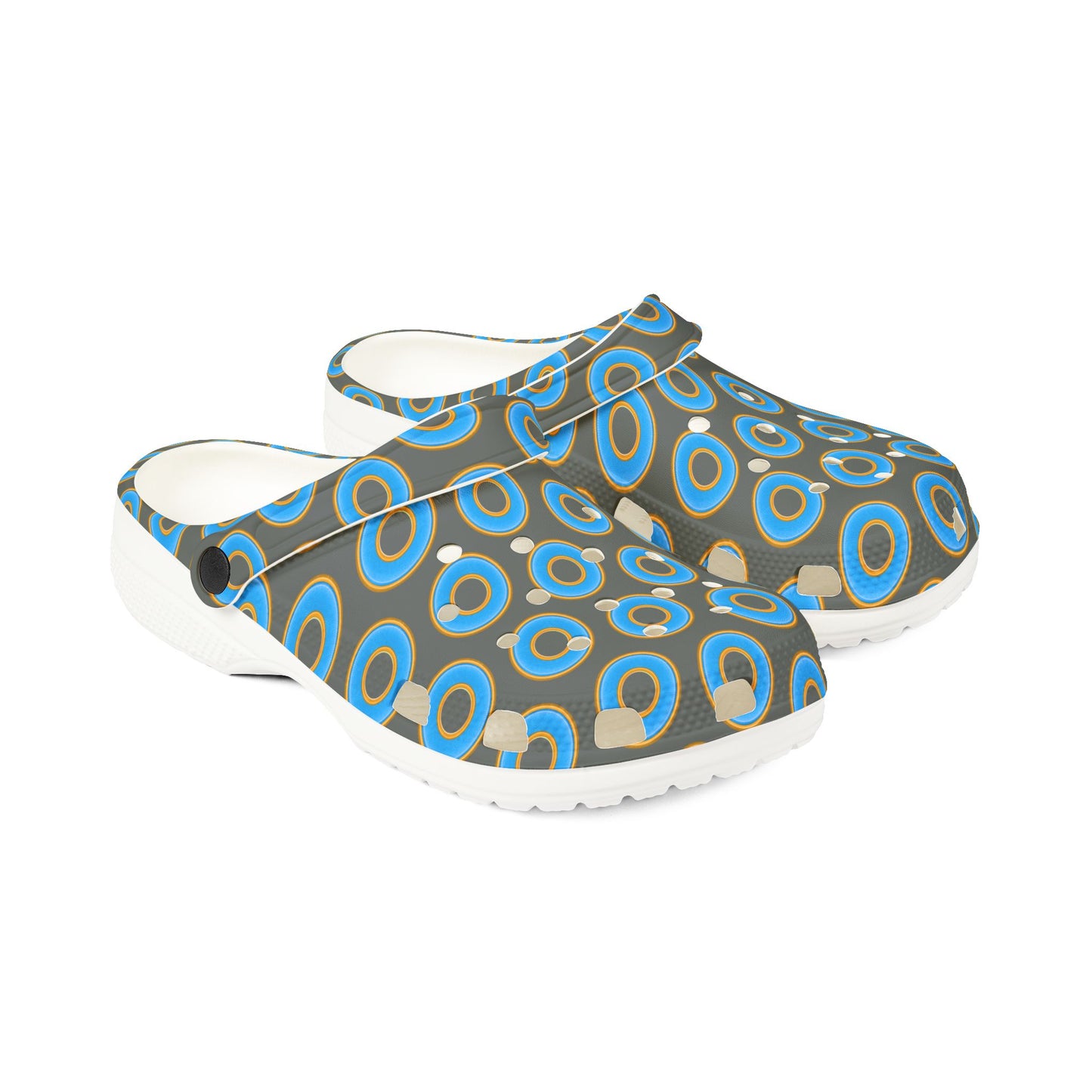 Spatchcocks - donut slip-on shoes - light blue rustic donuts w/dark gray background [unisex]