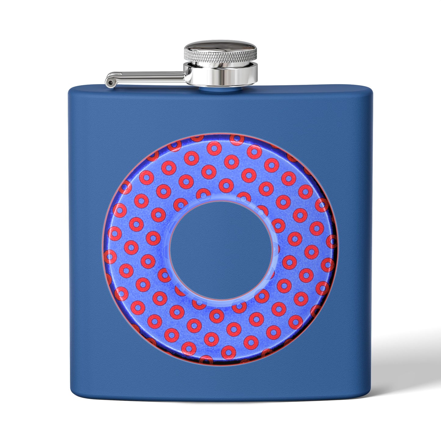 Lump's Donut Flask 6 oz -  Light Blue/Red Electric Paradox Donut - [*w/your choice of 5 backgrounds]