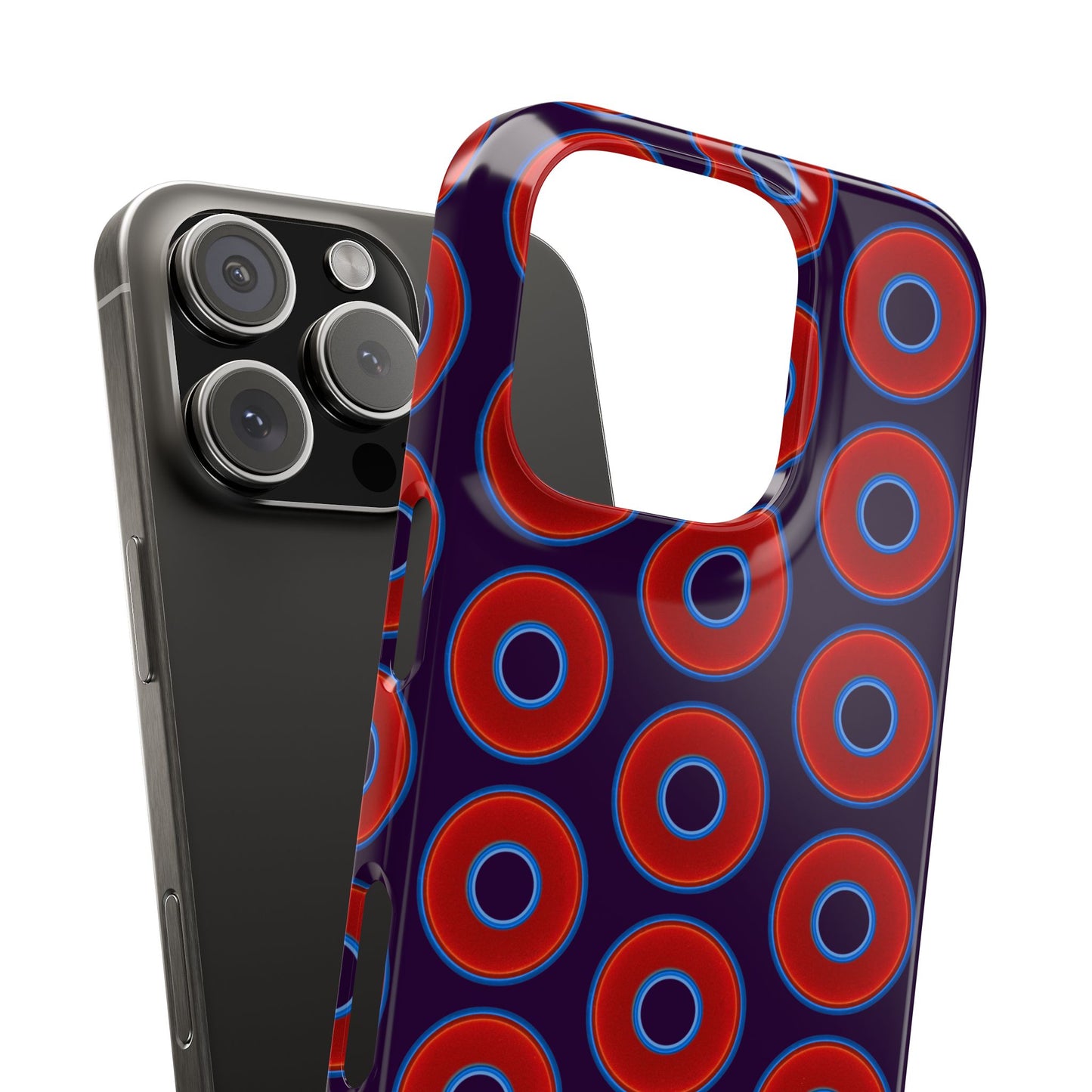 Lumpy Donut Snap Case - red vivid donut print w/midnight purple background