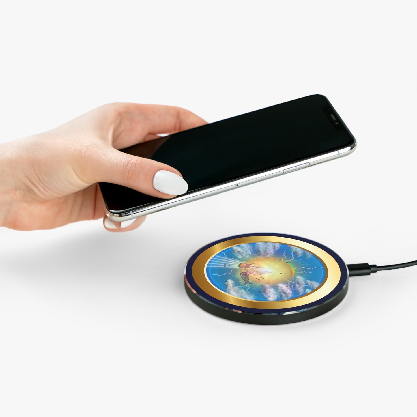 The Flow - Wireless Lumpy Donut Chargers - "The Divided Wireless Donut Charger" - vivid sky donut w/dark navy background - variant 3 - [*charitable donut]