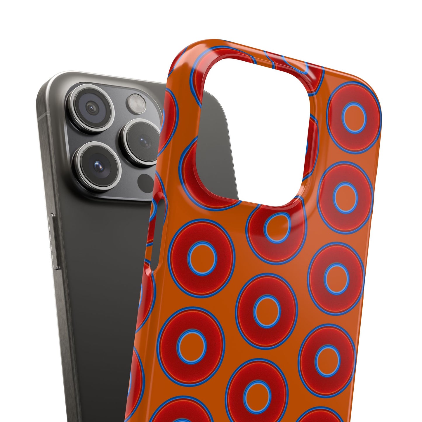 Lumpy Donut Snap Case - red vivid donut print w/dark orange background