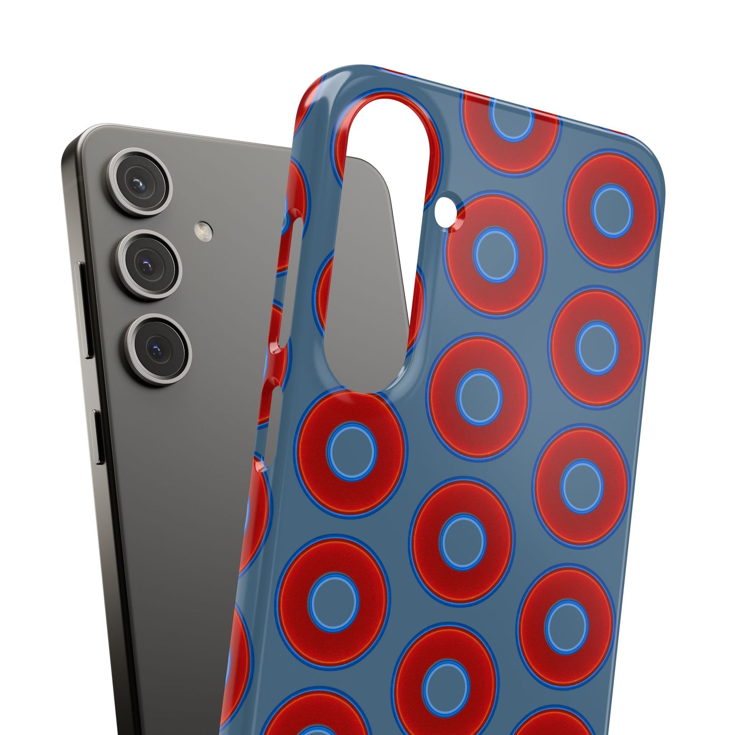 Lumpy Donut Snap Case - red vivid donut print w/steel blue background