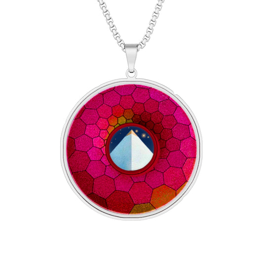 Lump's Heady Donut Necklace - 1" x 1" Stainless Steel Pendant - "Limestone Donuts so Large Pendant" - magenta hexadonut - variant 3