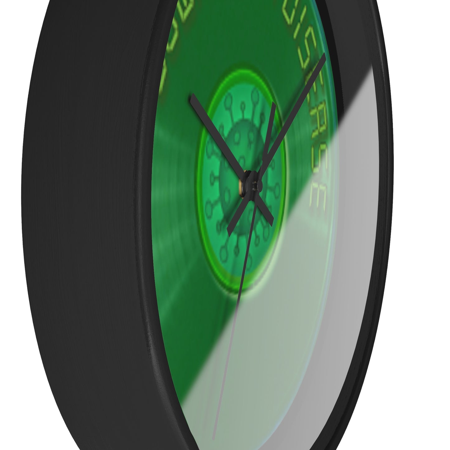 Lumpy Wall Clock - "Down with this Donut Clock" - green vivid donut w/black background