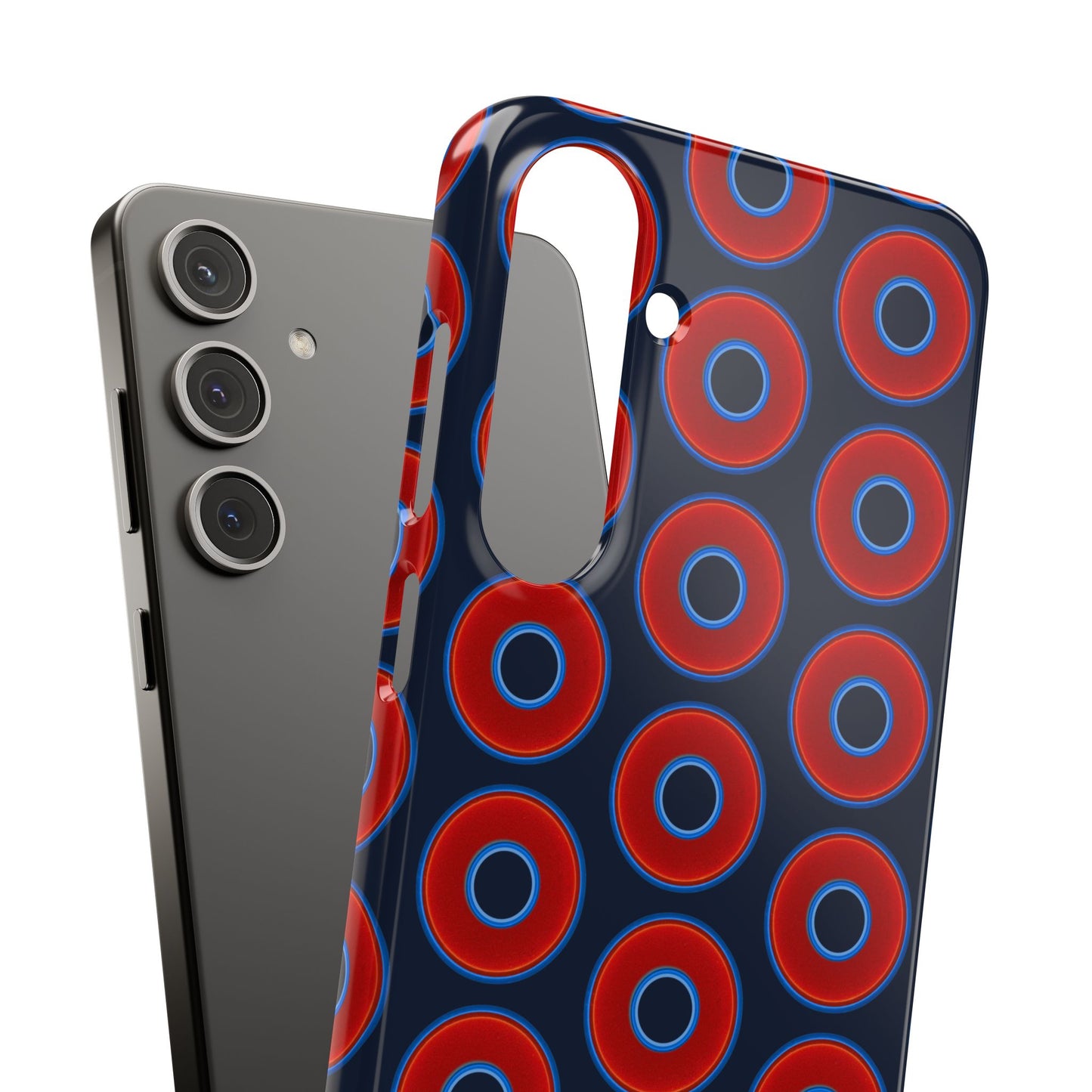 Lumpy Donut Snap Case - red vivid donut print w/midnight teal blue background