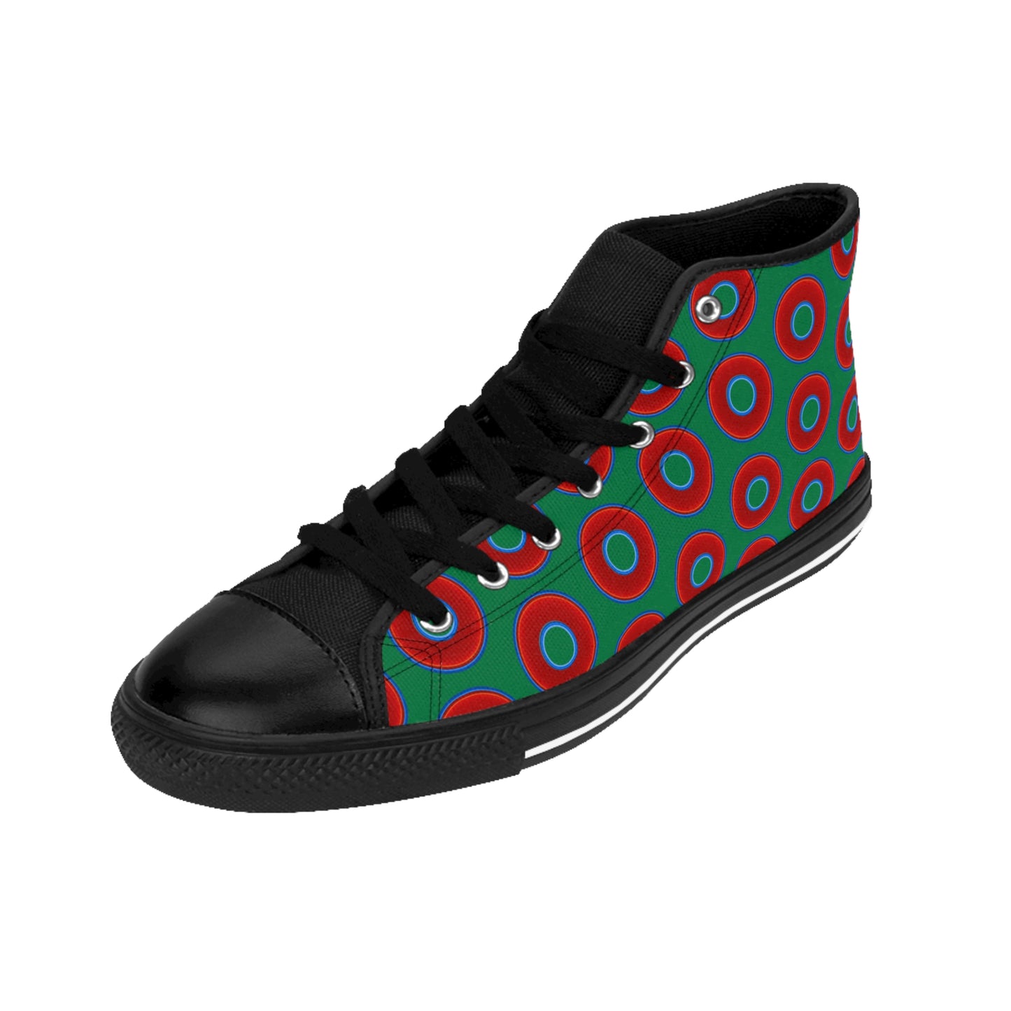 Men's Cushiony Convectors - High Tops - red vivid donuts w/green background