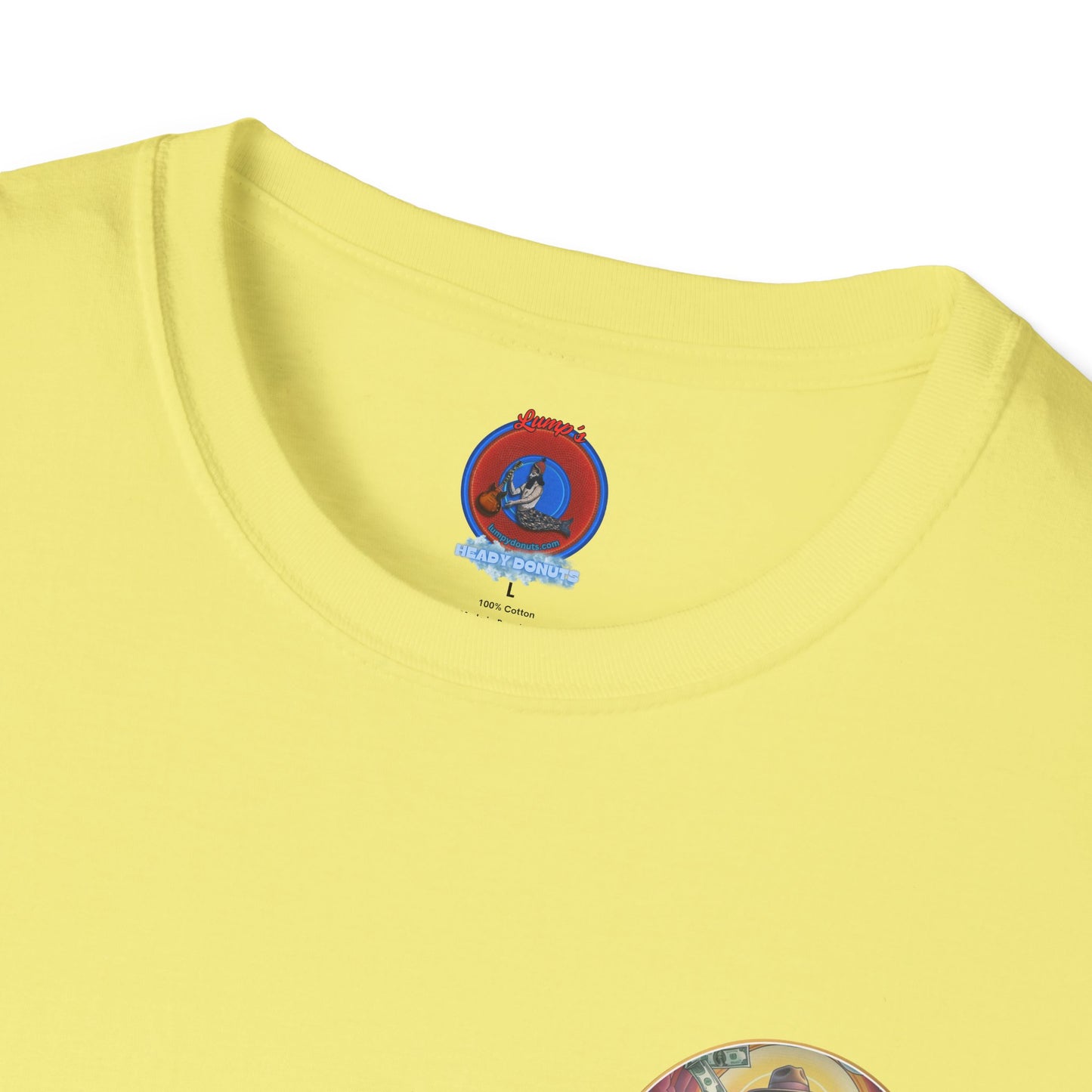 Classic Donut Tee - Unisex Soft-Style - "Jimmy's Marathon Donut Tee" - series 1.0  - variant 2 - orange/purple pic donut