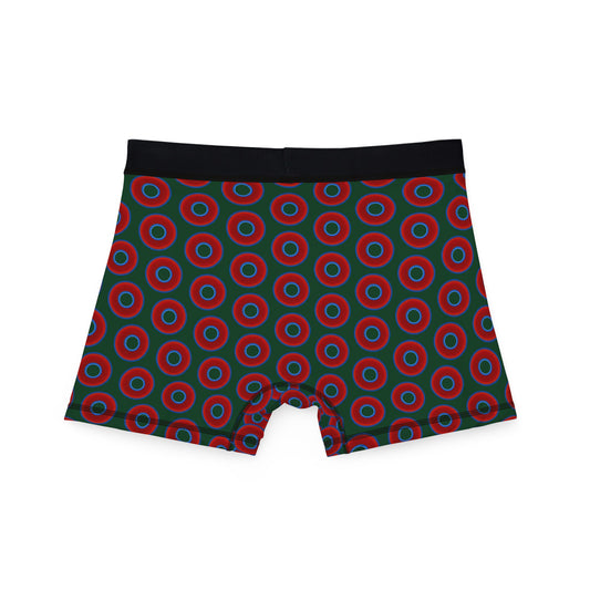 Men's Donut Boxers - red vivid donuts w/deep forest green background