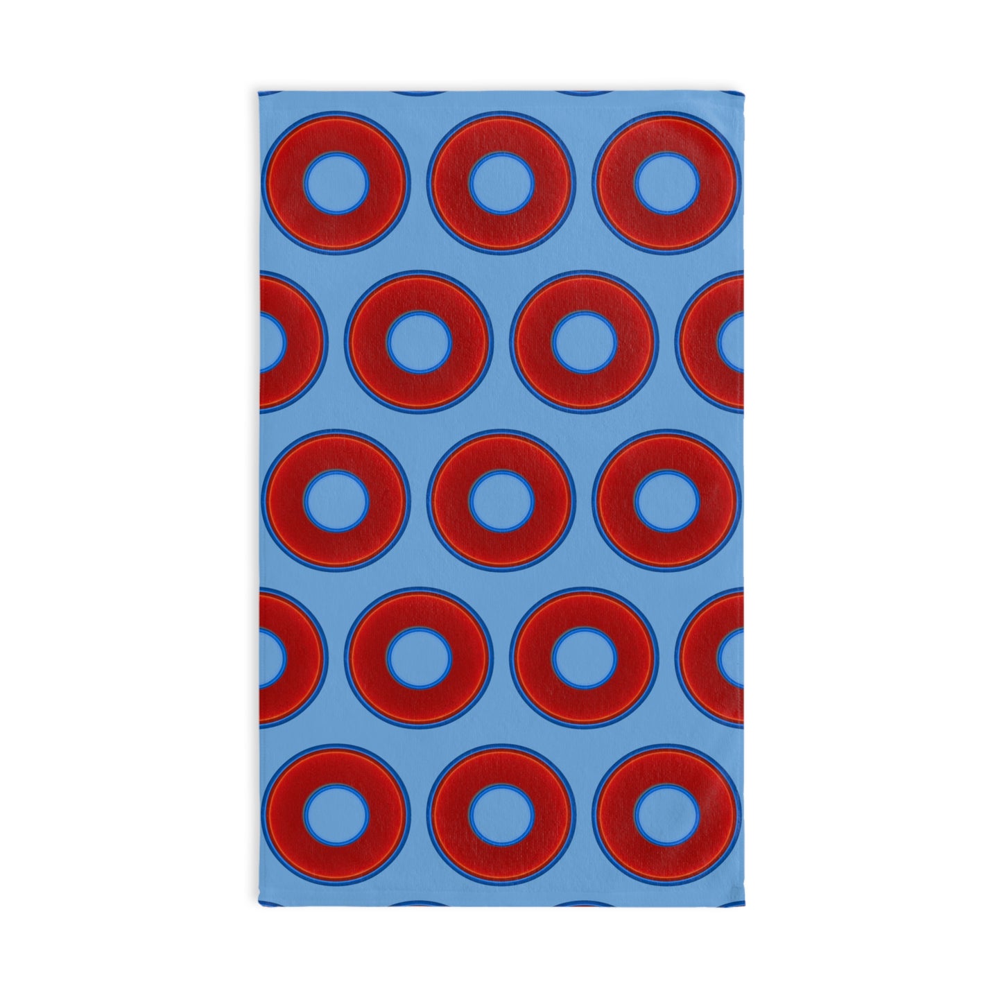 Lumpy Kitchen/Hand Towels - vivid red donuts w/light blue background