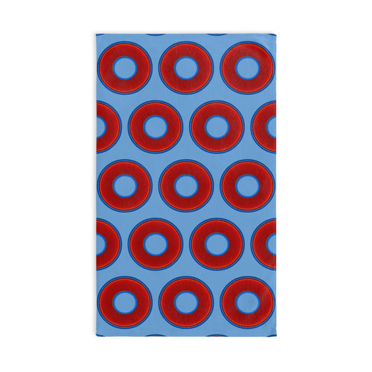 Lumpy Kitchen/Hand Towels - vivid red donuts w/light blue background