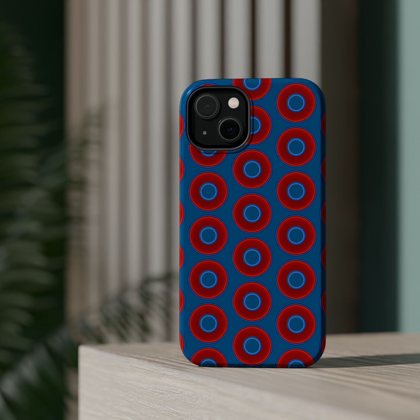 Magnetic Tough Donut Case - red vivid donut print w/wavy navy blue background