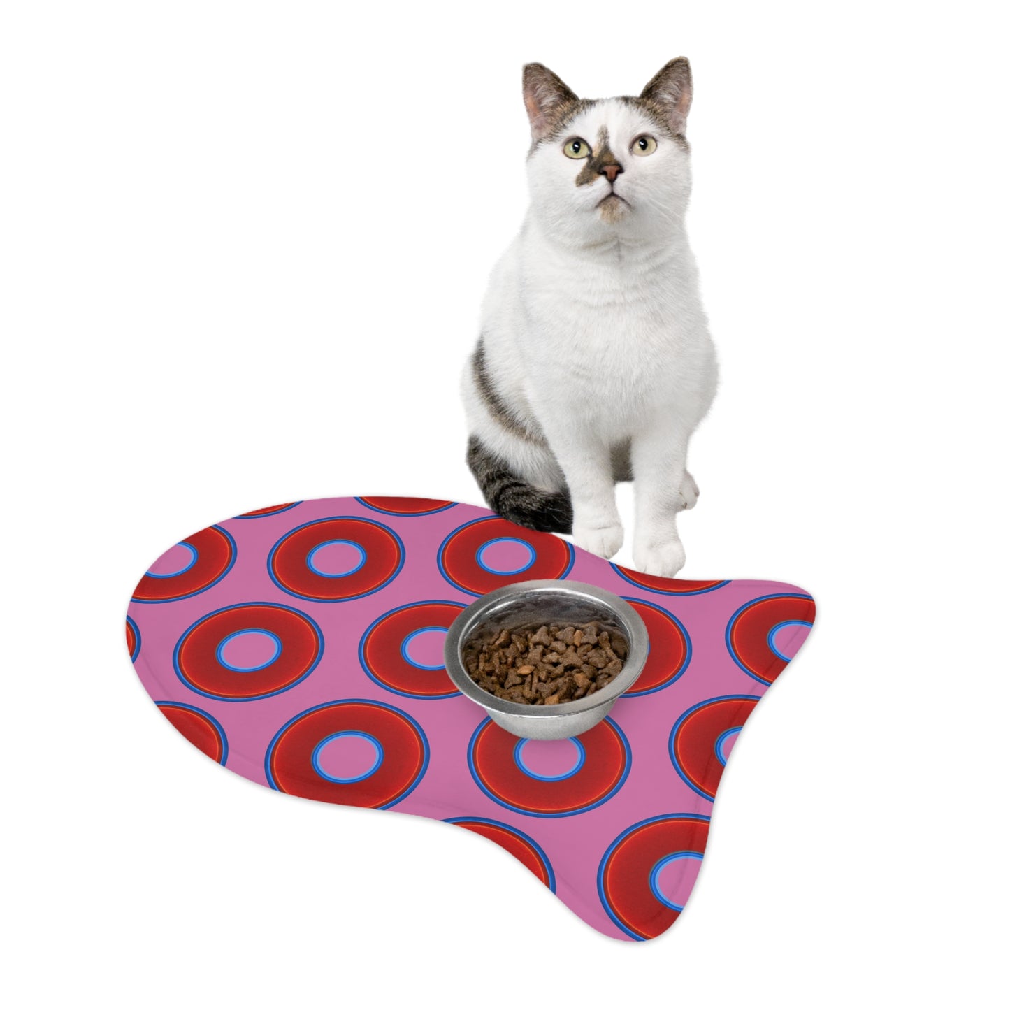 Wendy's Lumpy Pet Feed Mat - vivid red donuts w/pink background