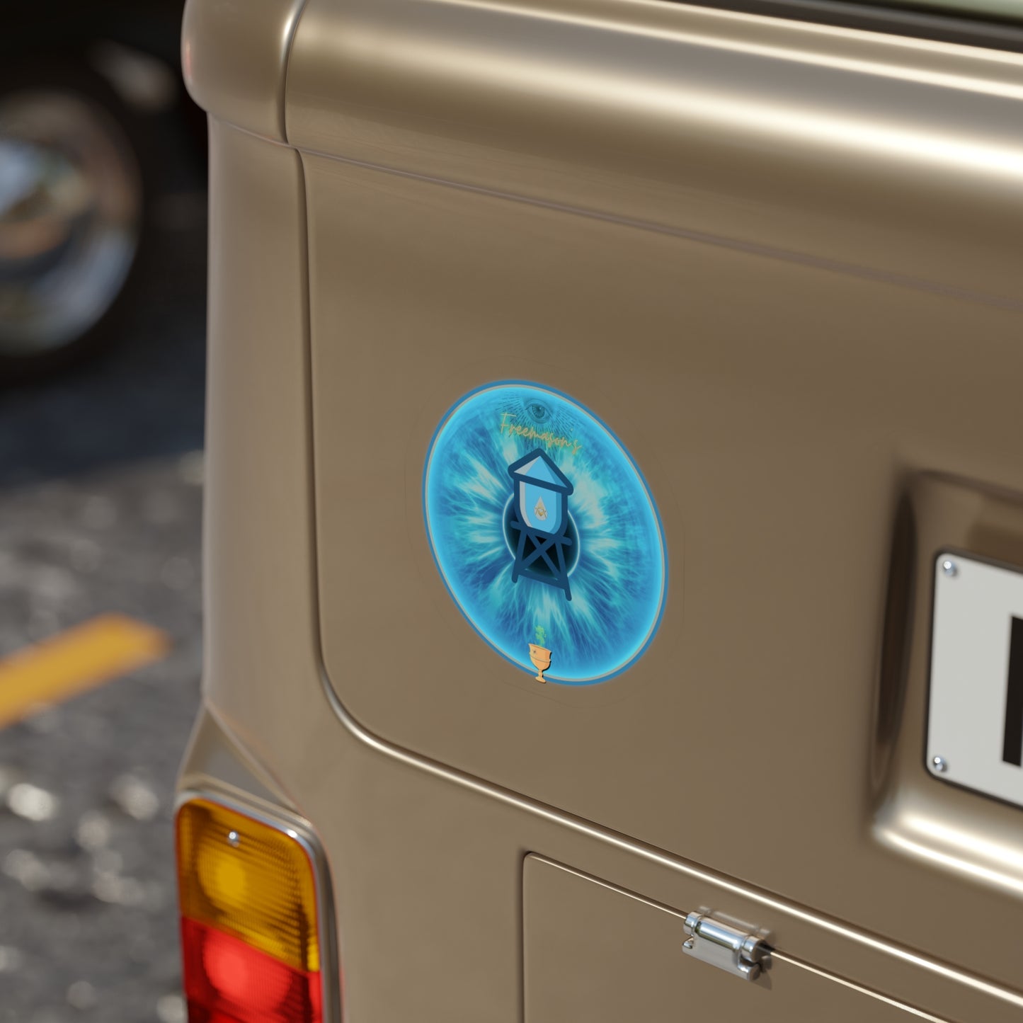 Donut Bumper/Outdoor Sticker - "The Peering Donut of Opacity" - series 1.0 - variant 3 - blue donut w/overflow tank & stinky vessel - [Die-Cut] 6"x 6"