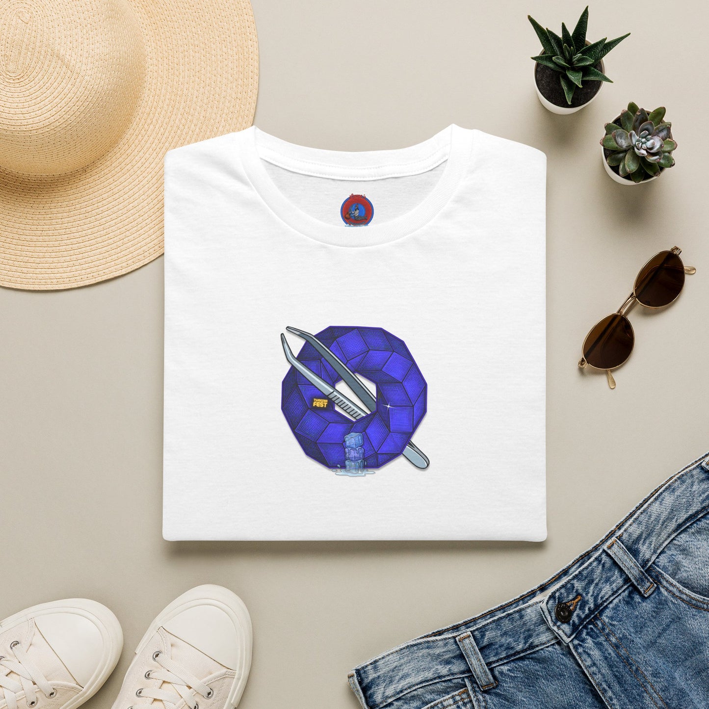 Classic Donut Tee - Unisex Soft-Style - "The Teasing Festivus Donut" - blue rustic cubed donut