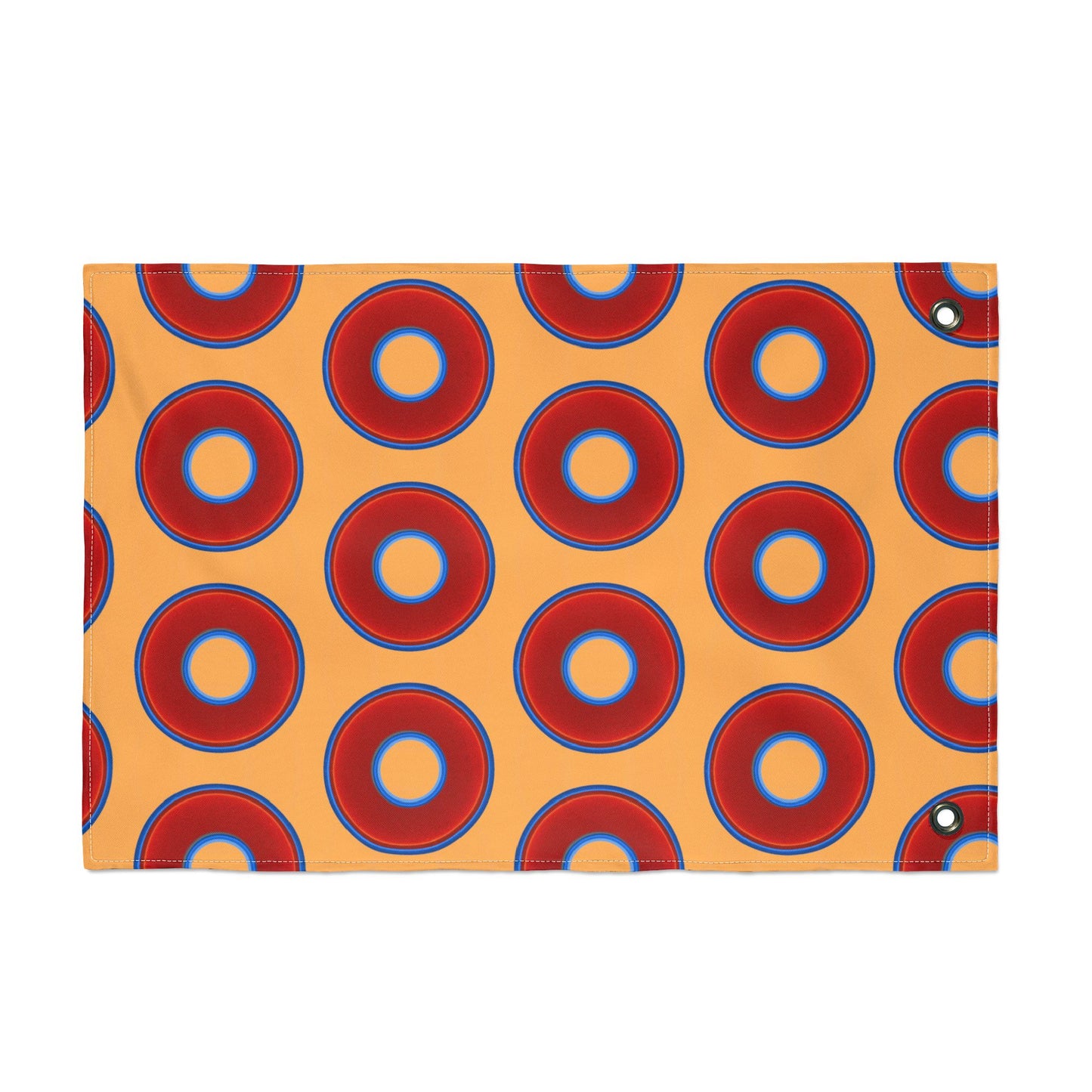 Lumpy Flagpole Sitters - Donut Flags [12" x 18"] - red vivid donut print w/creamsicle orange background