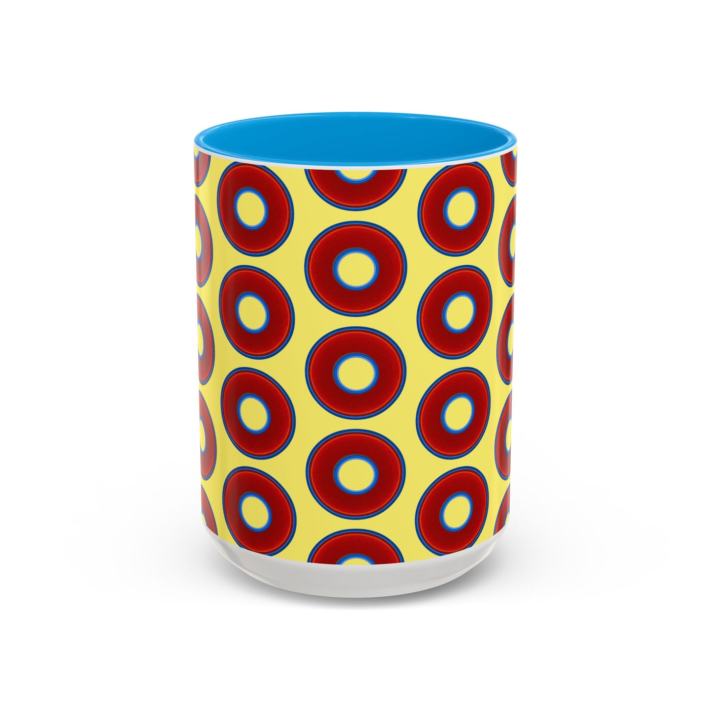 Lump's Grumpy Coffee Mug - vivid red donuts w/yellow background