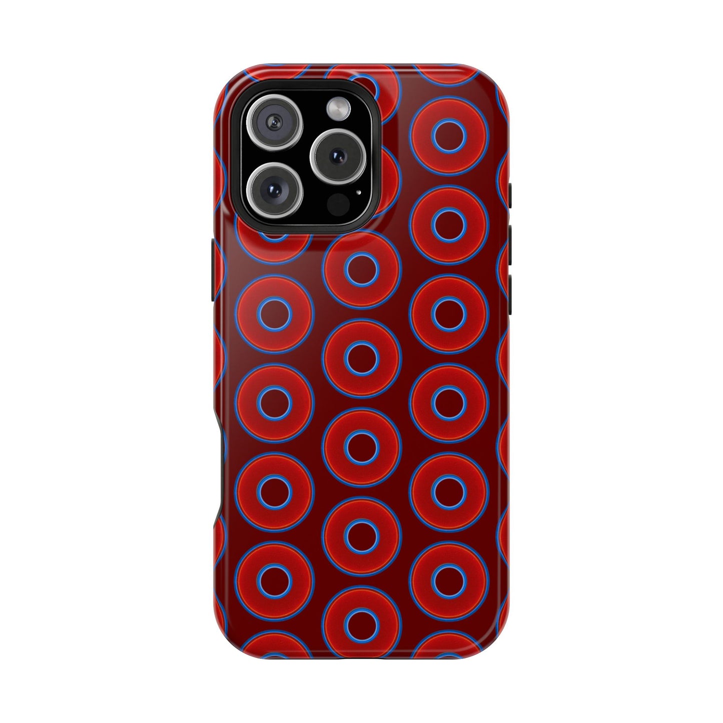 Impact-Resistant Lumpy Donut Case - red vivid donut print w/dark red background