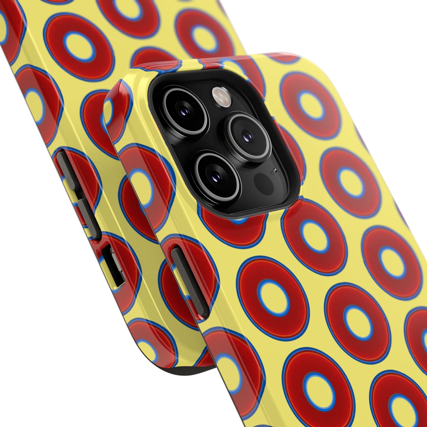 Impact-Resistant Lumpy Donut Case - red vivid donut print w/yellow background