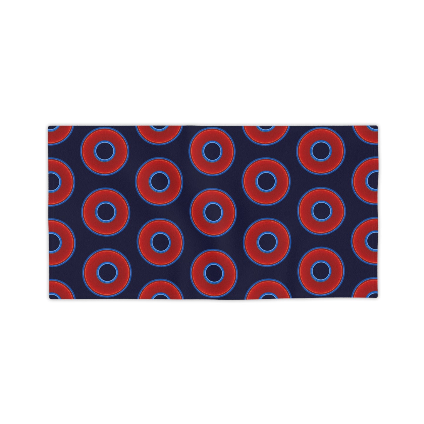 Lumpy Donut Towels - vivid red donuts w/midnight blue background