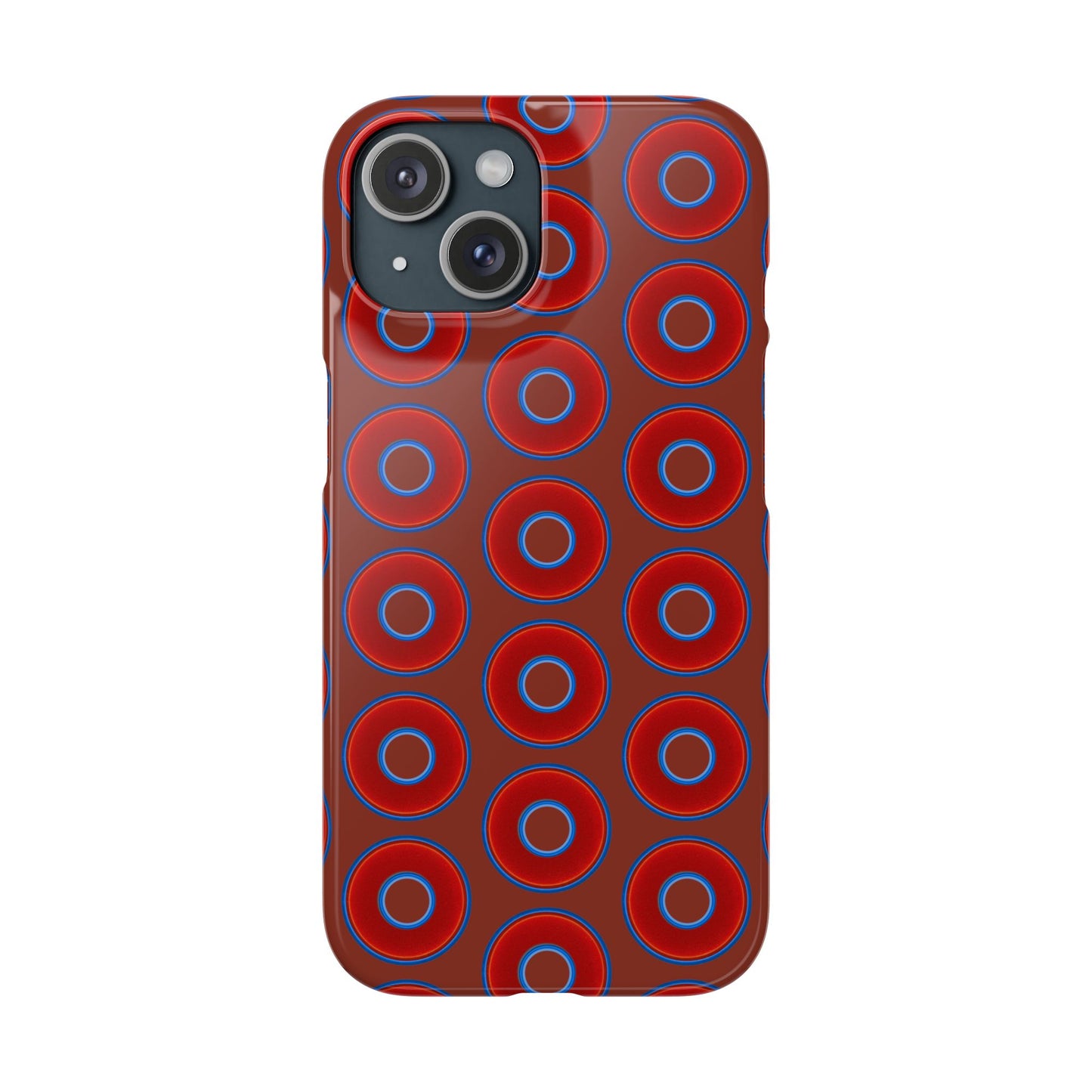 Lumpy Donut Snap Case - red vivid donut print w/burnt umber background
