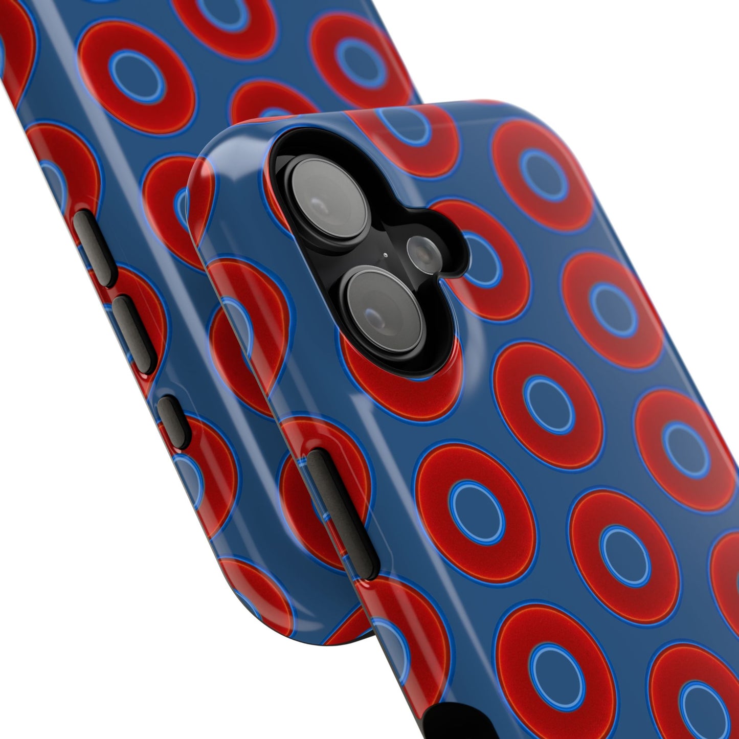 Impact-Resistant Lumpy Donut Case - red vivid donut print w/light navy blue background