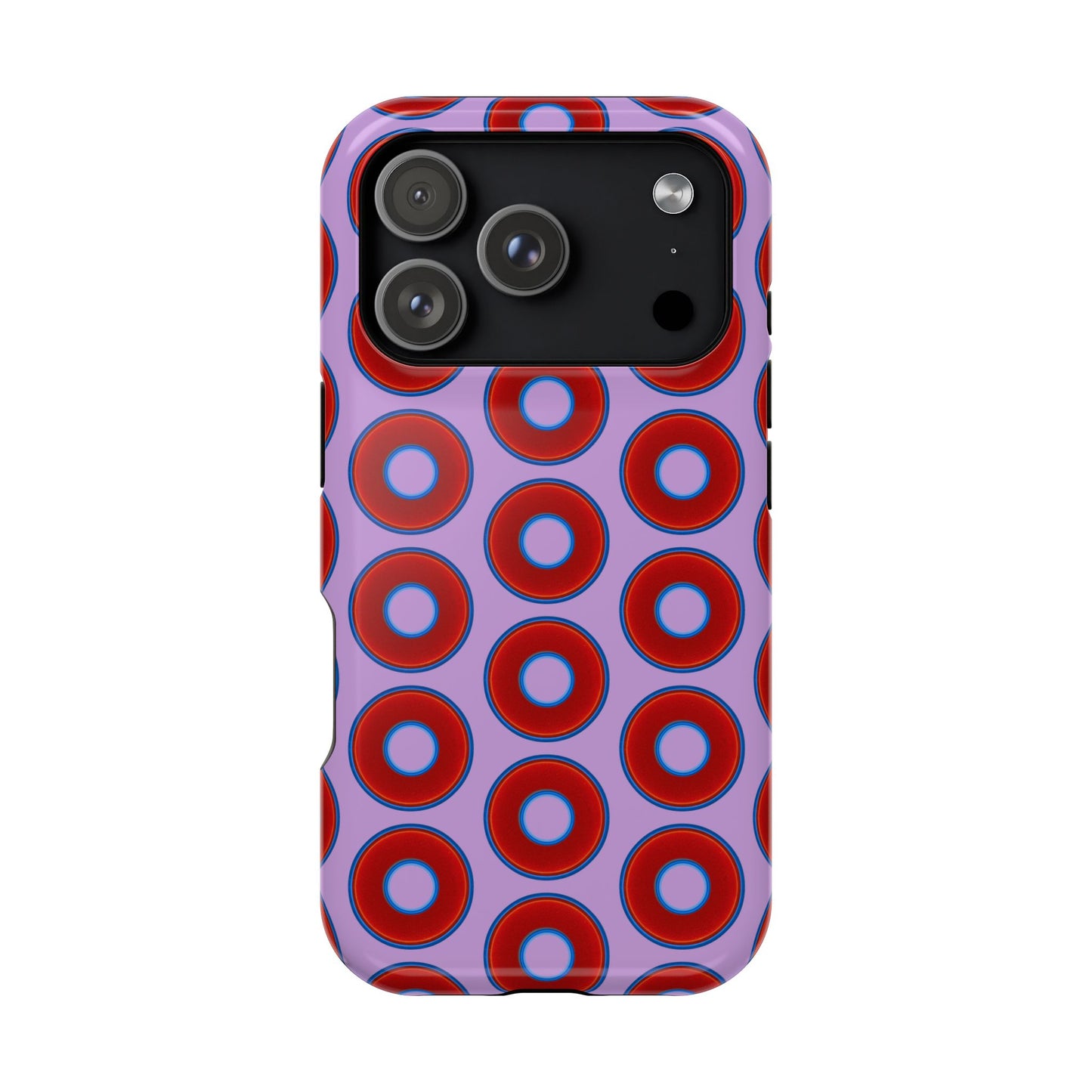 Impact-Resistant Lumpy Donut Case - red vivid donut print w/wisteria purple background