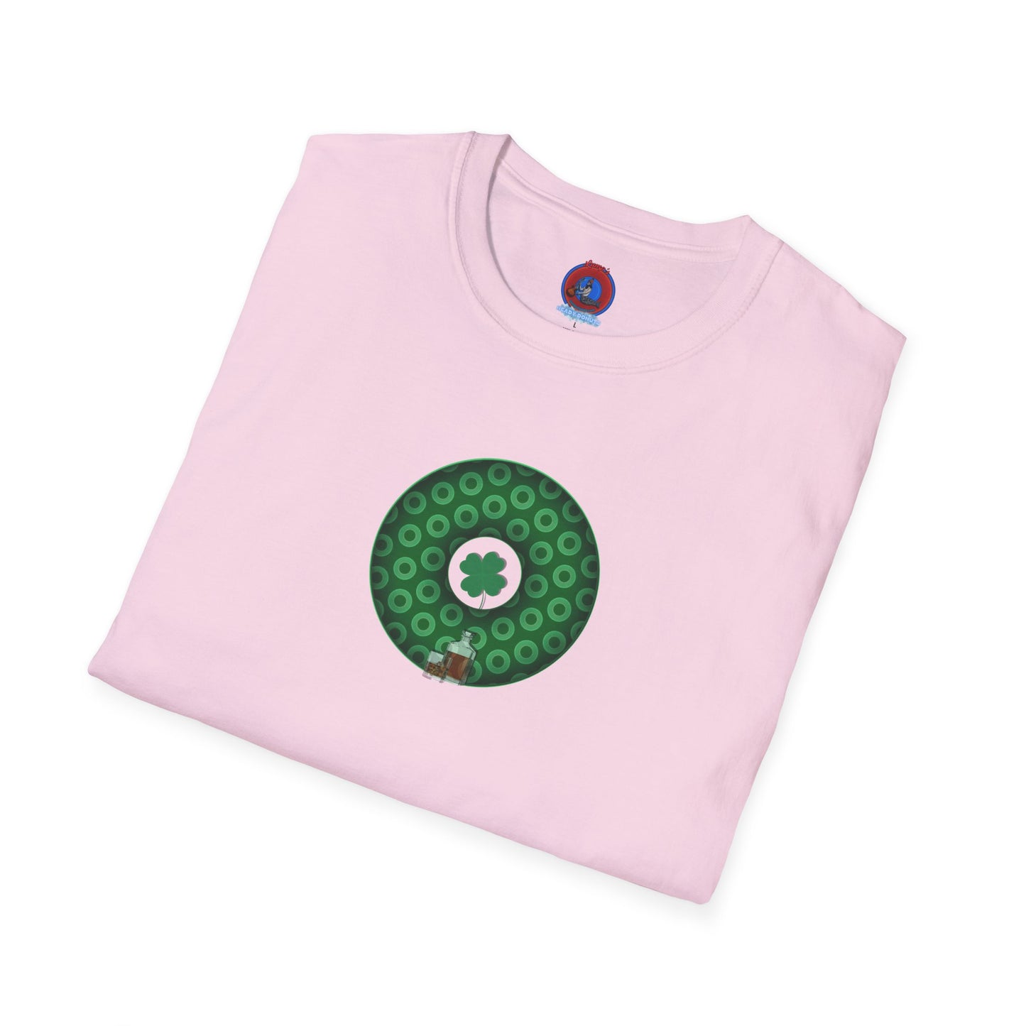 Classic Donut Tee - Unisex Soft-Style - "Patron Saint of Donuts" - St. Patrick's Day Donut - w/whiskey - holiday edition - variant 2