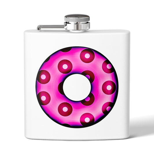 Lump's Donut Flask 6 oz -  Hot Magenta/Red Blimpy Paradox Donut - [*w/your choice of 6 backgrounds]
