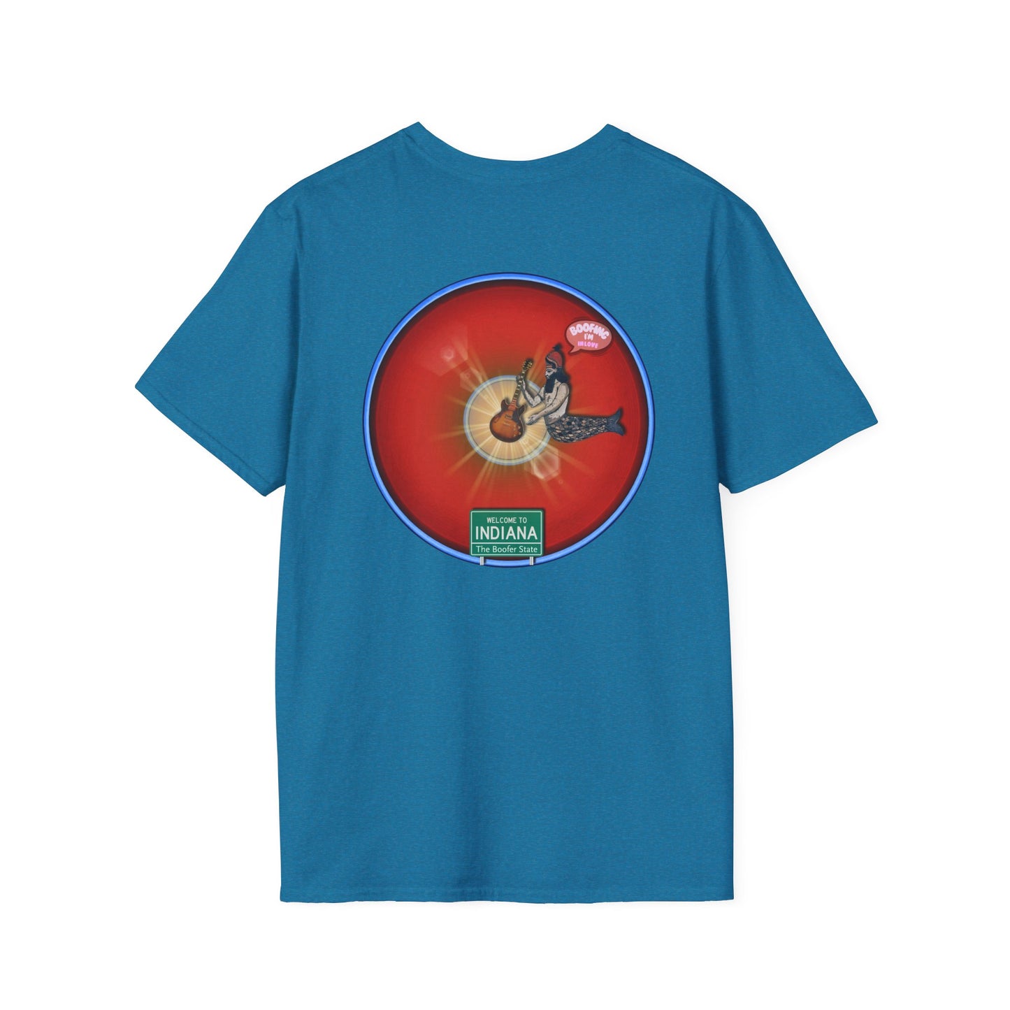 Classic Donut Tee - Unisex Soft-Style - "Indiana is for Boofers" - vivid red/blue plumpy donut - variant 2 - w/sun drop