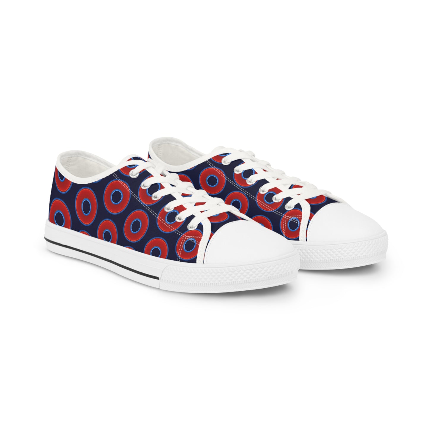 Men's - Low Top Chuck Taylors - large vivid red donut print w/dark navy blue background