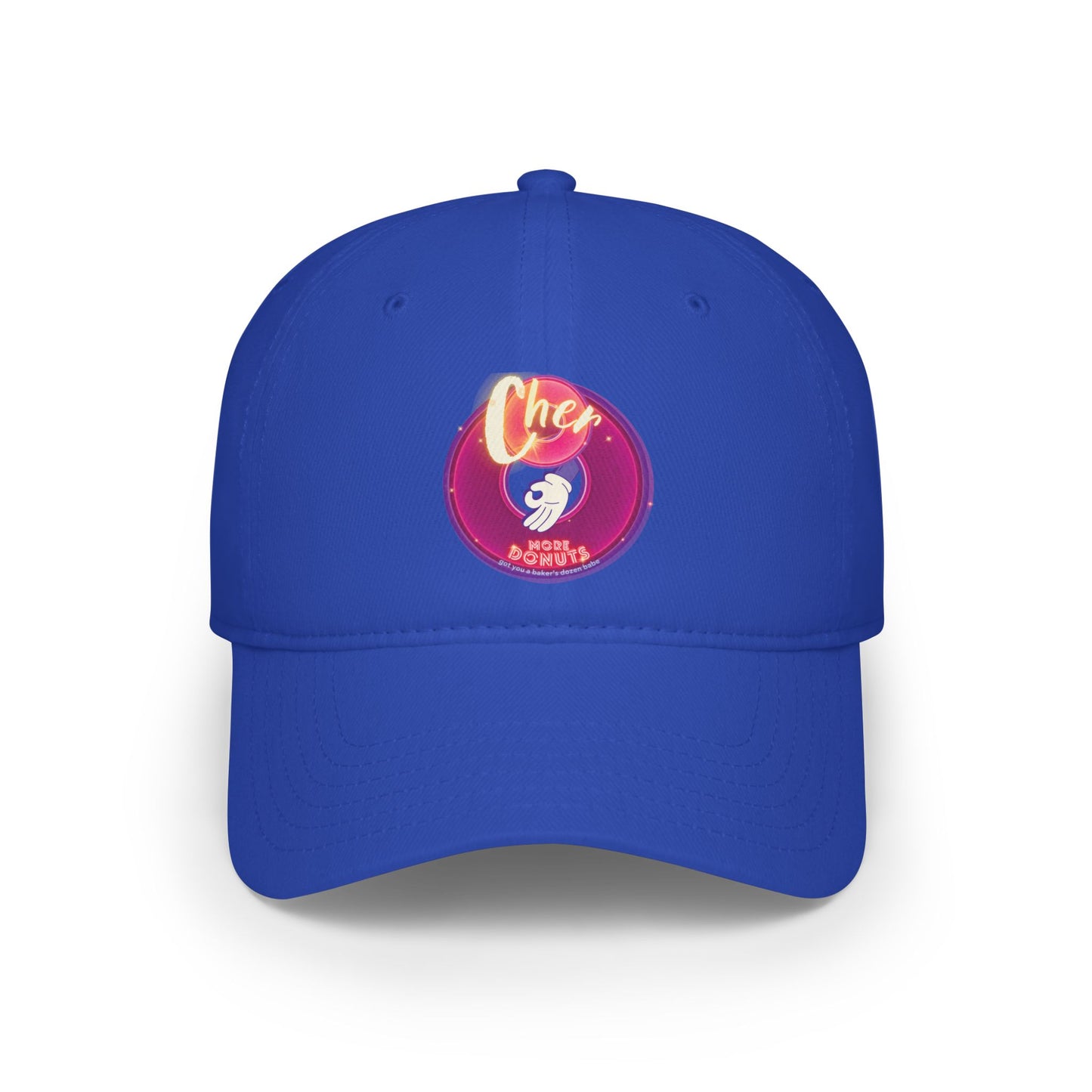 Lumpy Donut Baseball Cap - "Cher-ing is Caring Donut Cap" - variant 1 - vivid magenta donut w/ [*charitable donut]