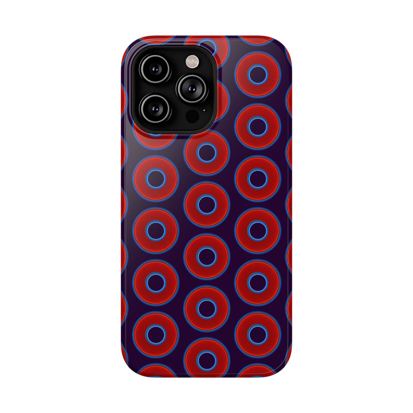 Impact-Resistant Lumpy Donut Case - red vivid donut print w/midnight purple background