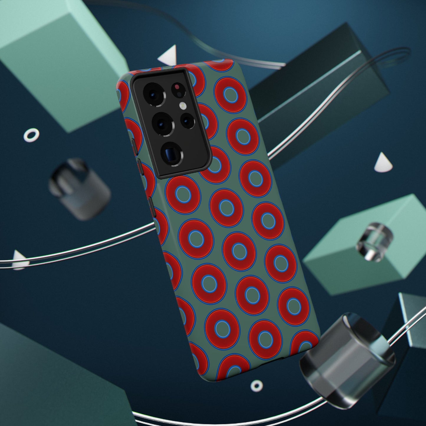 Impact-Resistant Lumpy Donut Case - red vivid donut print w/Fenway green background