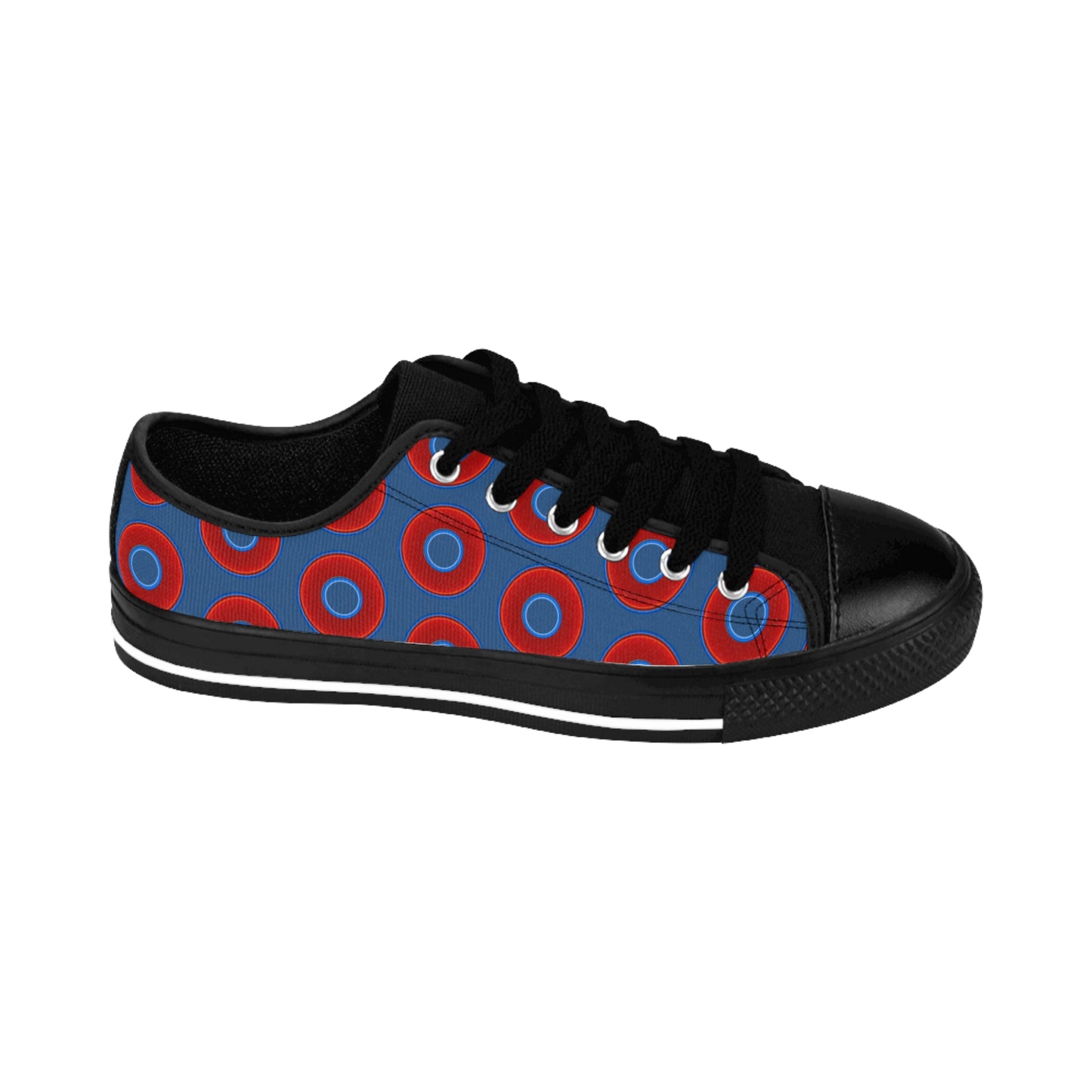 Men's Cushiony Convectors - Low Top - large red vivid donut print w/light navy background