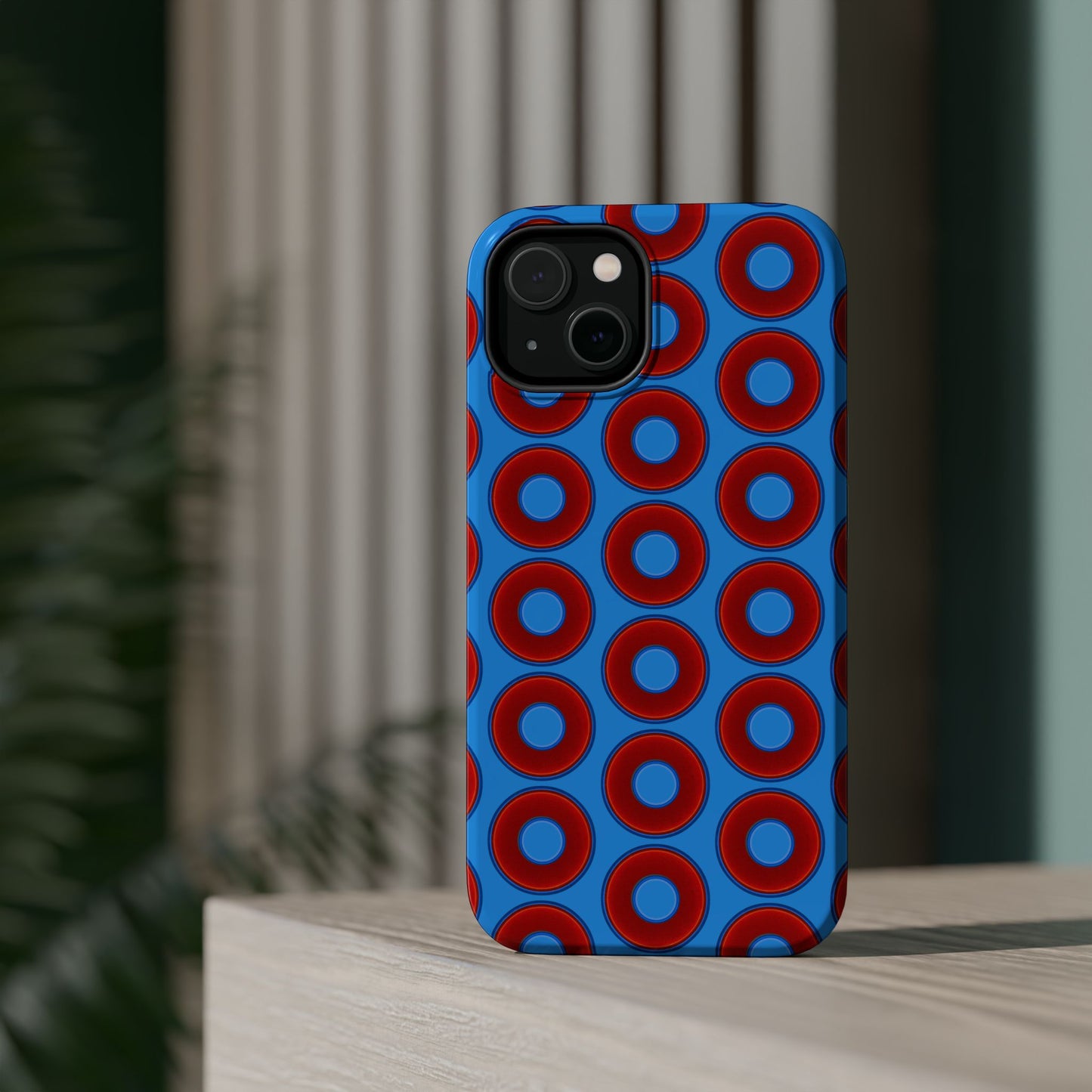 Magnetic Tough Donut Case - red vivid donut print w/sky royal blue background