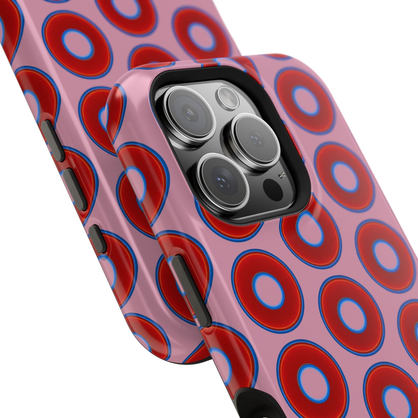 Impact-Resistant Lumpy Donut Case - red vivid donut print w/pale magenta background
