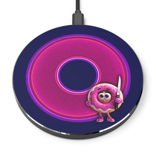 The Flow - Wireless Lumpy Donut Chargers - "My Phreind the Wireless Donut Charger" - vivid magenta donut w/navy background - variant 3