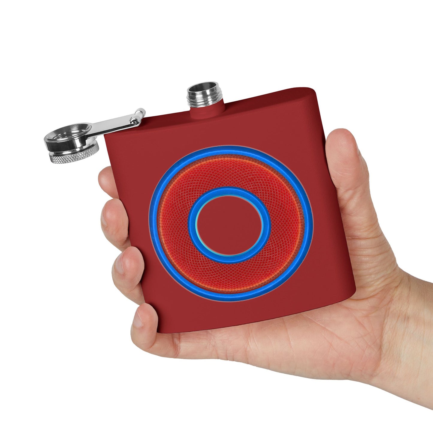 Lump's Donut Flask 6 oz - rustic red/blue donut - [*w/your choice of 6 backgrounds]